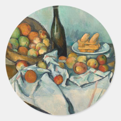 Cezanne Basket Apples Impressionism Art Classic Round Sticker