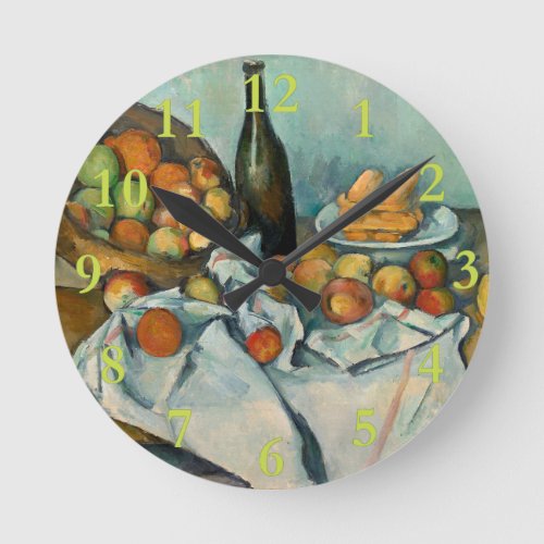 Cezanne Basket Apples Impressionism Art Round Clock