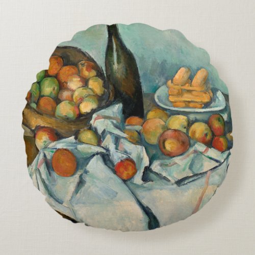 Cezanne Basket Apples Impressionism Art Round Pillow