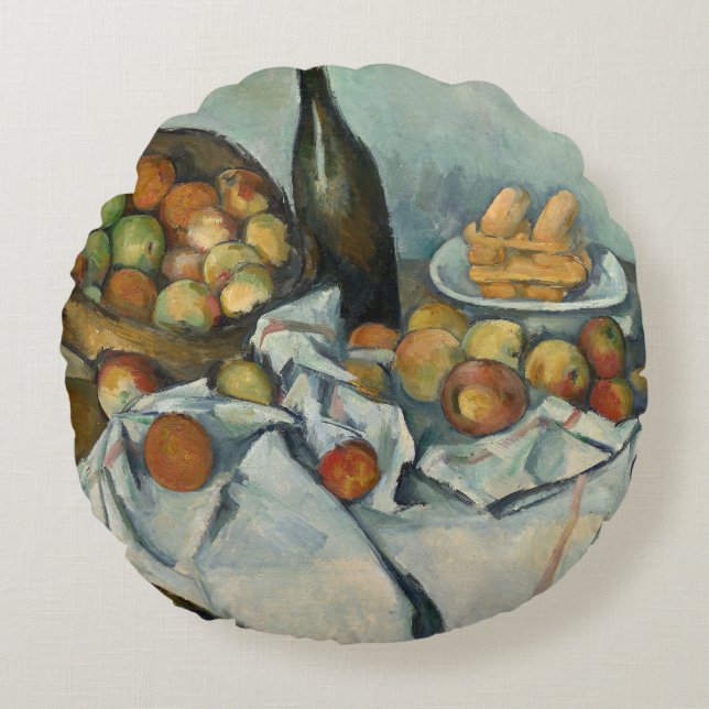 Cezanne Basket Apples Impressionism Art Round Pillow (Front)