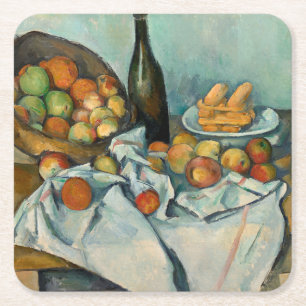 Cezanne Basket Apples Impressionism Art Square Paper Coaster