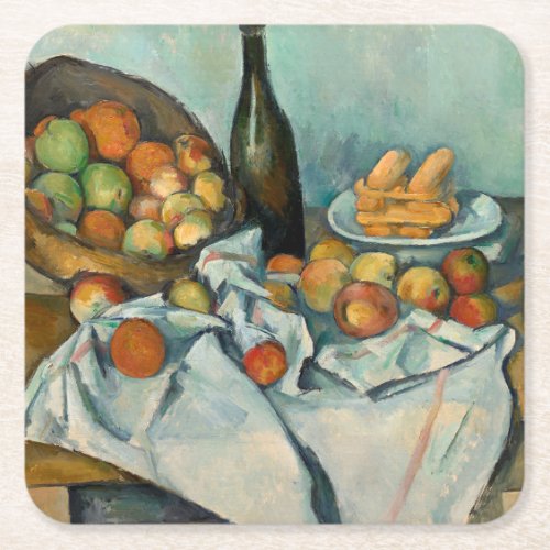 Cezanne Basket Apples Impressionism Art Square Paper Coaster