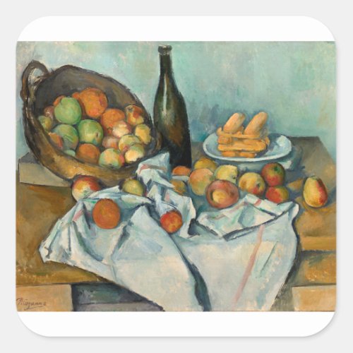 Cezanne Basket Apples Impressionism Art Square Sticker