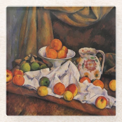 Cezanne Fruit Bowl Pitcher and Fruit artwork Glass Coaster
