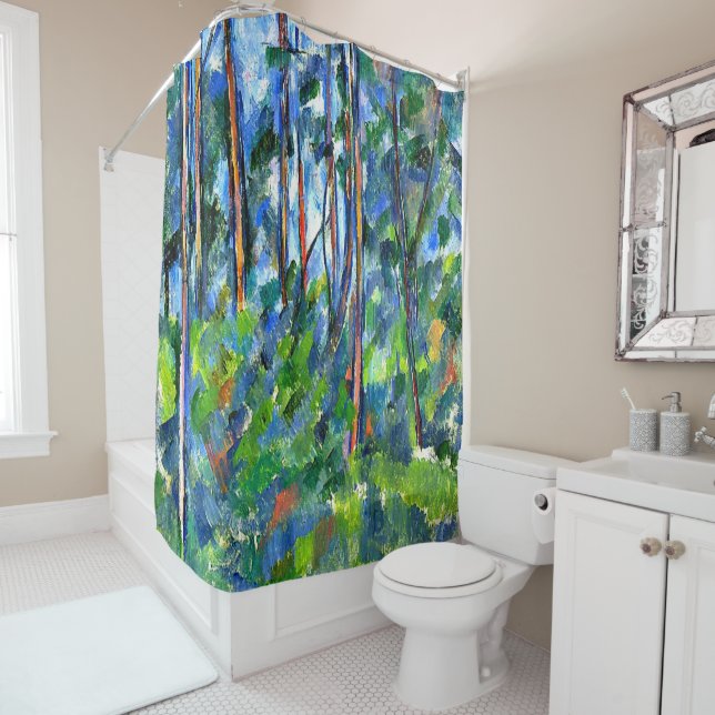 Cezanne - In the Woods, fine art painting, Shower Curtain (In Situ)