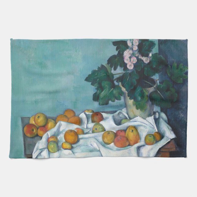 Cezanne Post Impressionism Still Life Flowers and  Kitchen Towel (Horizontal)