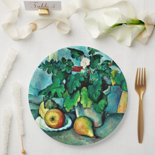 Cezanne - Pot of Primroses and Fruit Paper Plates (Wedding)
