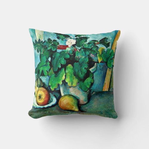 Cezanne _ Pot of Primroses and Fruit Throw Pillow