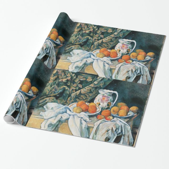 Cezanne Still Life Curtain,Flowered Pitcher,Fruit Wrapping Paper (Unrolled)