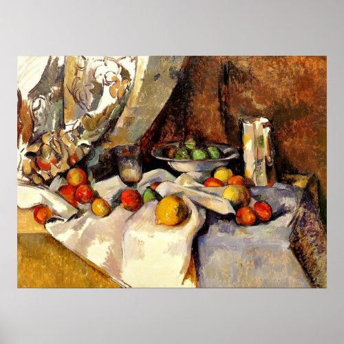 Cezanne _ Still life Post Bottle Cup and Fruit Poster