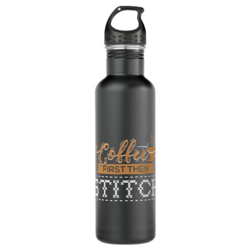 CF Coffee First Then Stitch Cross Stitch Gifts Stainless Steel Water Bottle