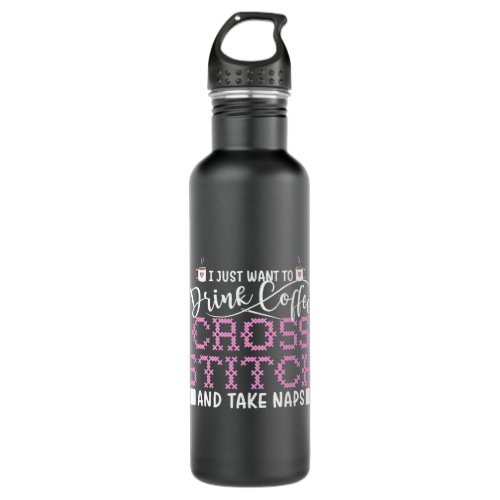 CF Coffee Just Want To Drink Coffee Cross Stitch T Stainless Steel Water Bottle