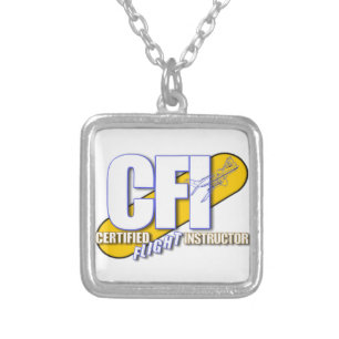 CFI LOGO - CERTIFIED FLIGHT INSTRUCTOR SILVER PLATED NECKLACE