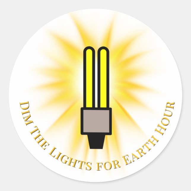 CFL Bulb Dim The Lights Earth Hour  Classic Round Sticker (Front)