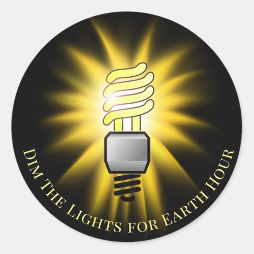 CFL Bulb Dim The Lights Earth Hour  Classic Round Sticker