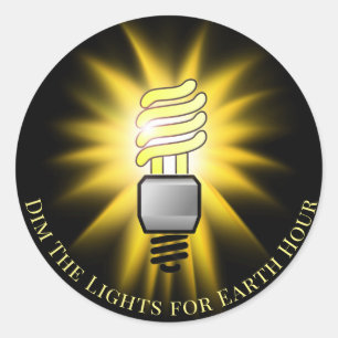 CFL Bulb Dim The Lights Earth Hour Classic Round Sticker