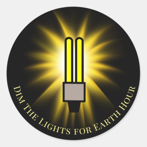 CFL Bulb Dim The Lights Earth Hour  Classic Round Sticker