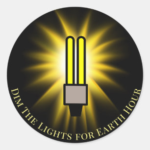 CFL Bulb Dim The Lights Earth Hour Classic Round Sticker