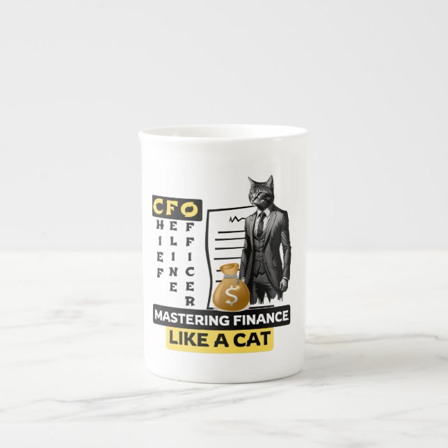 CFO (Chief Feline Officer): Mastering Finance  Bone China Mug (Front)