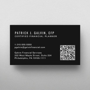 CFP Certified Financial Planner QR Code Black Business Card