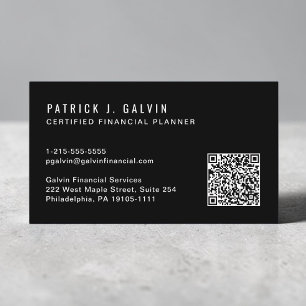 CFP Certified Financial Planner QR Code Black Business Card