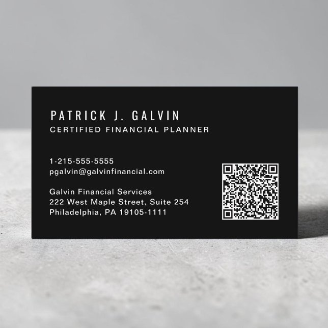 CFP Certified Financial Planner QR Code Black Business Card (CFP Certified Financial Planner QR Code Black Business Card)
