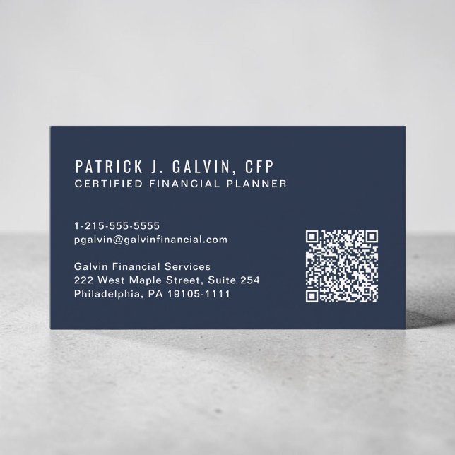 CFP Certified Financial Planner QR Code Blue Business Card (CFP Certified Financial Planner QR Code Blue Business Card)