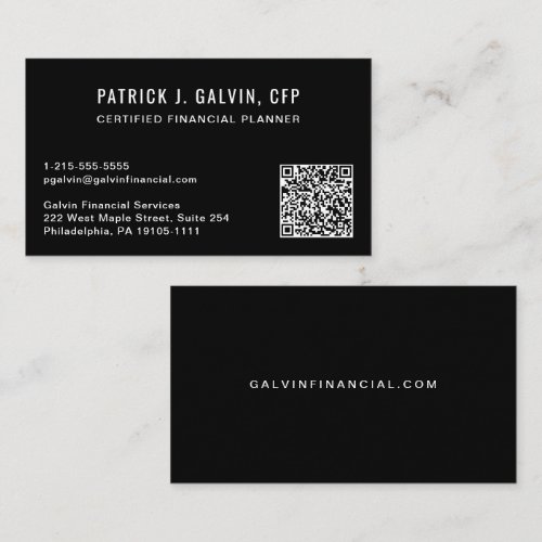 CFP Financial Planner QR Code Black Business Card