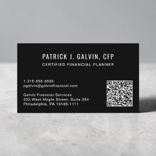 CFP Financial Planner QR Code Black Business Card