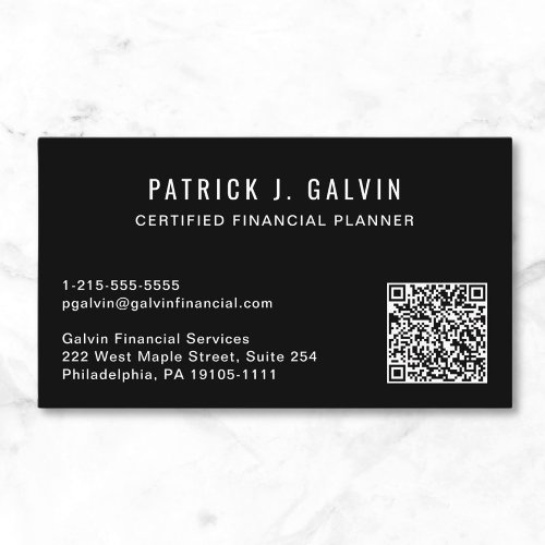 CFP Financial Planner QR Code Black Business Card