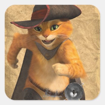 Cg Puss Runs Square Sticker by pussinboots at Zazzle