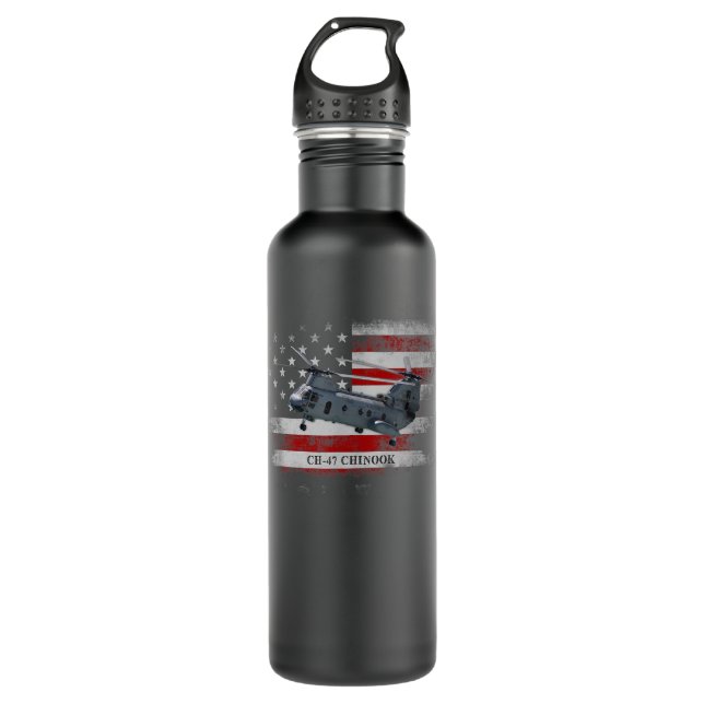 CH47 Chinook Helicopter USA Flag Helicopter Pilot  Stainless Steel Water Bottle (Front)