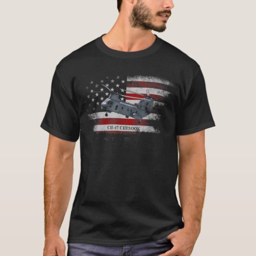 CH47 Chinook Helicopter USA Flag Helicopter Pilot  T_Shirt