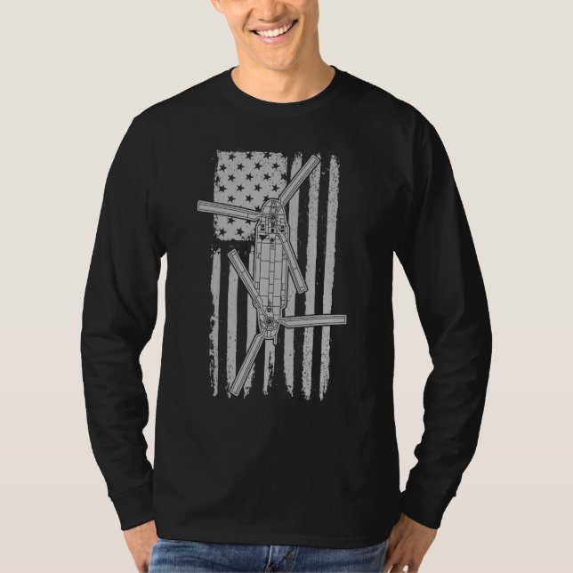 CH47 Chinook Military Helicopter American Flag CH4 T-Shirt (Front)