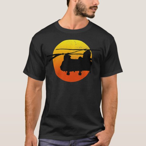 CH47 Chinook Silhouette Sunset Military Helicopter T_Shirt
