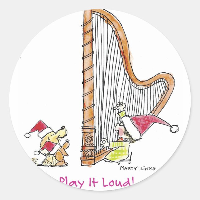 CH-004 Christmas Harp Classic Round Sticker (Front)
