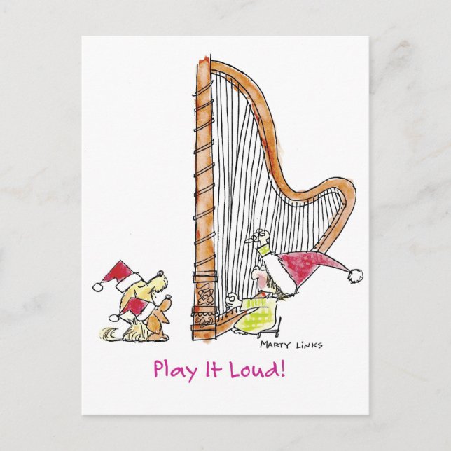 CH-004 Christmas Harp Holiday Postcard (Front)