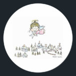 CH-010 Christmas Angel Classic Round Sticker<br><div class="desc">Christmas Angel Flying Over</div>