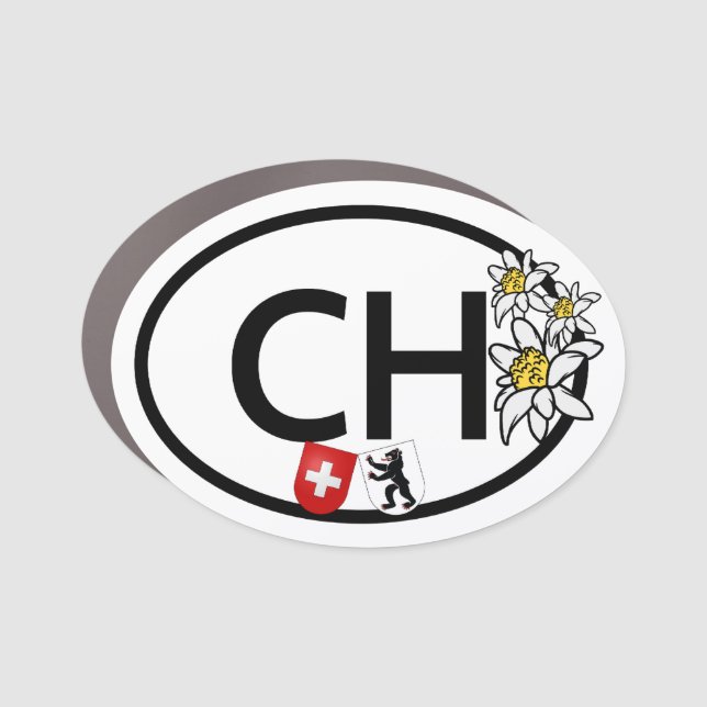 CH - Swiss & Appenzel Flags with Edelweiss Flowers Car Magnet (Front)
