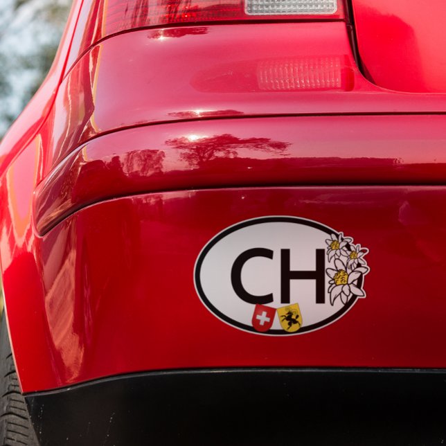 CH Swiss & Canton Schaffhausen Flags | Edelweiss  Sticker (Swiss oval car sticker)