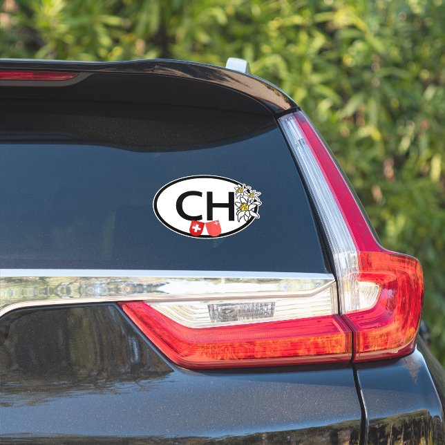 CH Swiss & Canton Schwyz Flags | Edelweiss Flowers Sticker (Car Side)