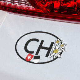 CH - Swiss &amp; Fribourg Flags with Edelweiss Flowers Car Magnet