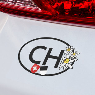 CH - Swiss & Fribourg Flags with Edelweiss Flowers Car Magnet