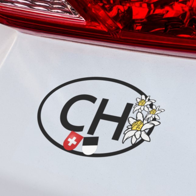 CH - Swiss & Fribourg Flags with Edelweiss Flowers Car Magnet