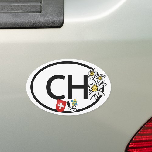CH _ Swiss  Graubnden Flags  Edelweiss Flowers  Car Magnet