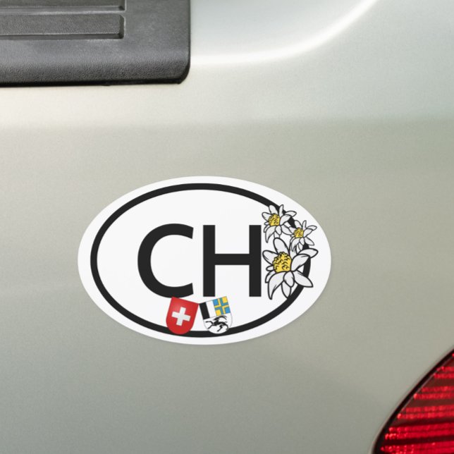 CH - Swiss & Graubünden Flags | Edelweiss Flowers  Car Magnet (Graubünden Switzerland CH)
