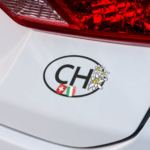 CH - Swiss-Neuchâtel Flags with Edelweiss Flowers Car Magnet