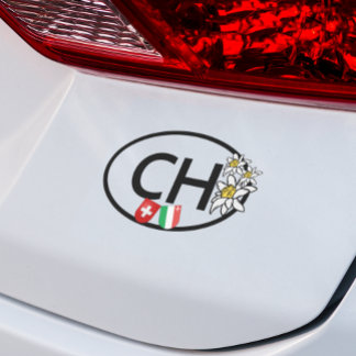 CH - Swiss-Neuchâtel Flags with Edelweiss Flowers Car Magnet