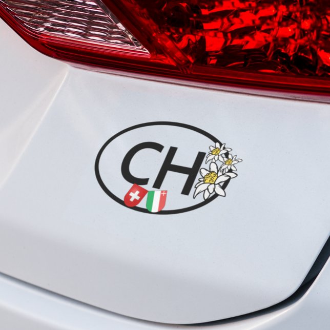 CH - Swiss-Neuchâtel Flags with Edelweiss Flowers Car Magnet (neuchatel suiza)