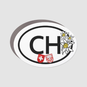 CH - Swiss-Nidwalden Flags with Edelweiss Flowers Car Magnet